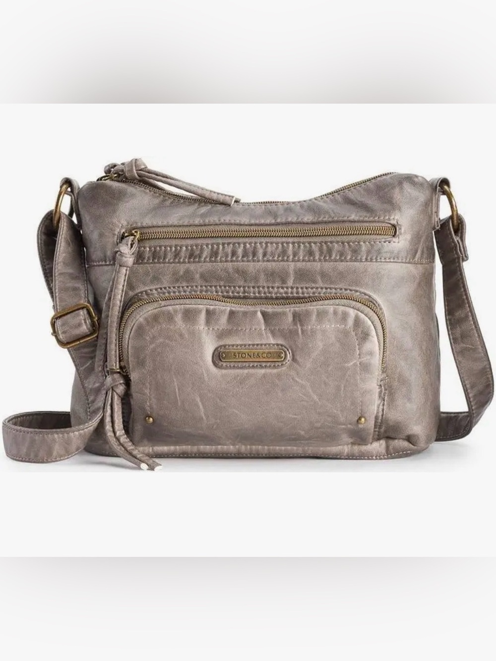 Stone & Co. Smokey Mountain Gray Crossbody Hobo Bag Multi Zip Organizer